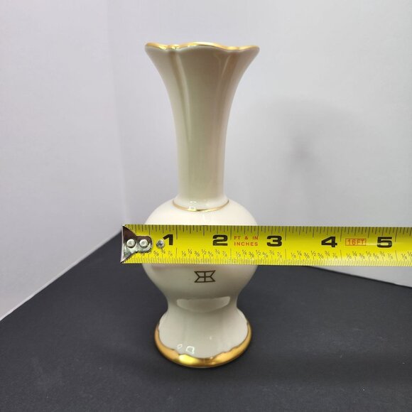 Vintage Baxter Pickard Porcelain Bud Vase White 24K Gold Trim 6.7 inch Made In U - Picture 8 of 8